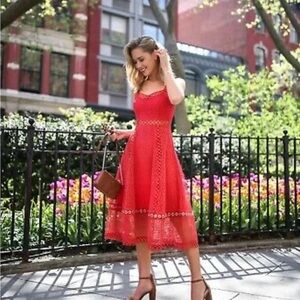 Coral Maje Grommet Eyelet Midi Dress
